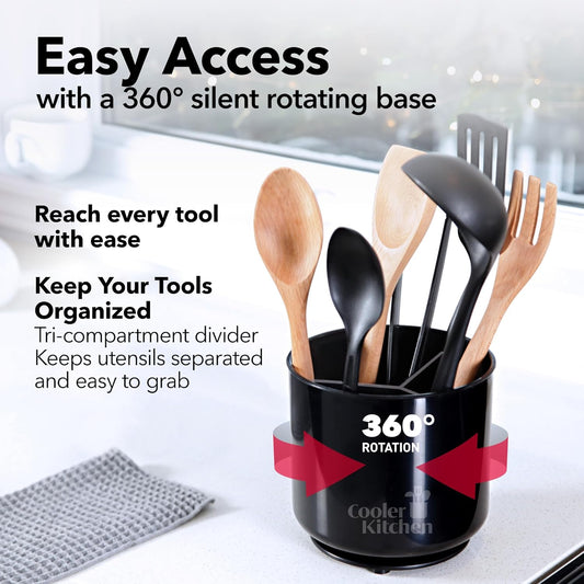 Extra Large and Sturdy Rotating Utensil Holder with No-Tip Weighted Base