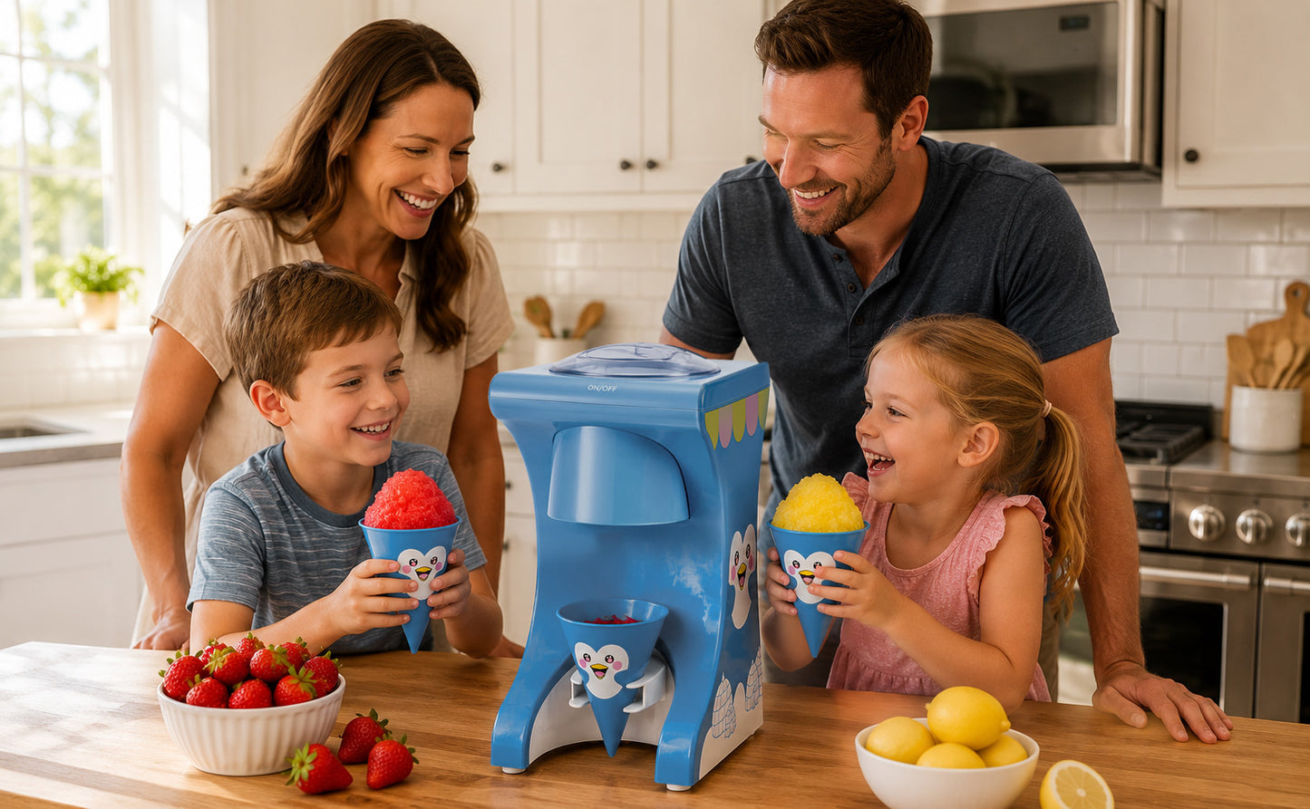 Cooler Concepts Electric Snow Cone Machine for Kids & Home - Penguin Countertop Best Shaved Ice Machine Maker - Uses Regular Cubes or Crushed Ice for Instant Healthy Treats & Slushies