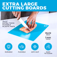 Extra Thick Flexible Plastic Cutting Board Mats with Food Icons & EZ-Grip Waffle Back,Dishwasher Safe