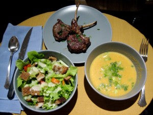 Avgolemono Soup (Lemon + Egg Goodness), with Heirloom Tomato Salad and Lamb Rib Chops