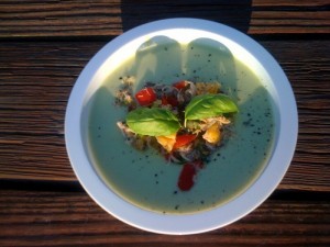 Crab and Mango Salsa SHIPWRECK in Chilled Avocado Soup: NO SURVIVORS