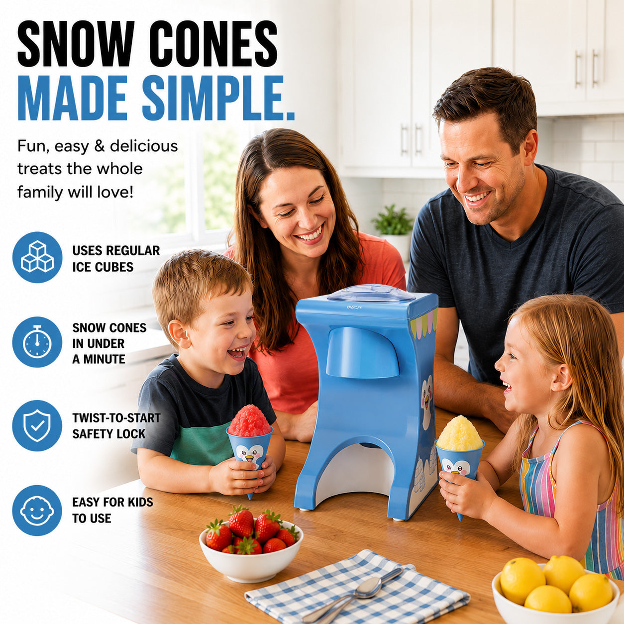 Cooler Concepts Electric Snow Cone Machine for Kids & Home - Penguin Countertop Best Shaved Ice Machine Maker - Uses Regular Cubes  or Crushed Ice for Instant Healthy Treats & Slushies