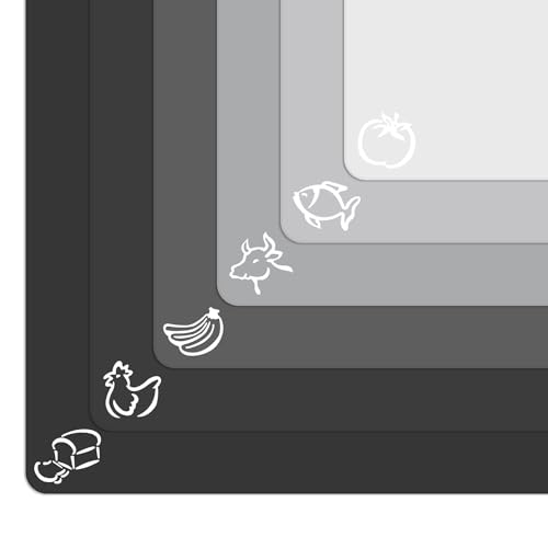 Plastic Cutting Board Mats with Food Icons & EZ-Grip Waffle Back, (Set of 6)