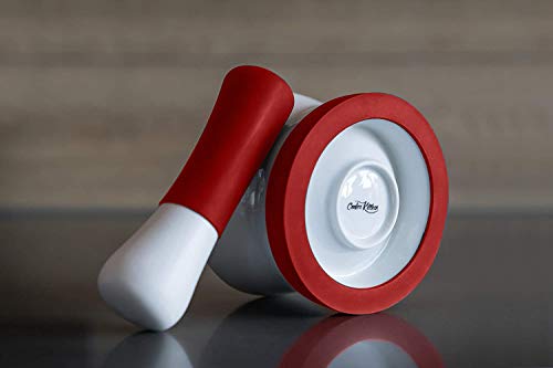 EZ-Grip Silicone & Porcelain Mortar and Pestle With Non-Slip Detachable Silicone Base - NEW DESIGN - Dishwasher Safe by Cooler Kitchen