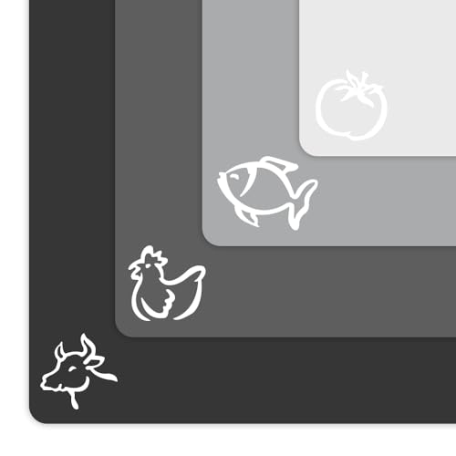 Extra Thick Flexible Plastic Cutting Board Mats With Food Icons & "EZ-Grip" Waffle Back, (Set of 4)…