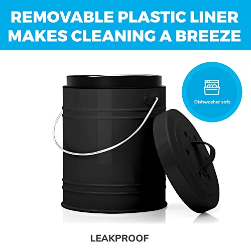 Kitchen Compost Bin with EZ-No Lock Lid, Plastic Liner & Charcoal Filters