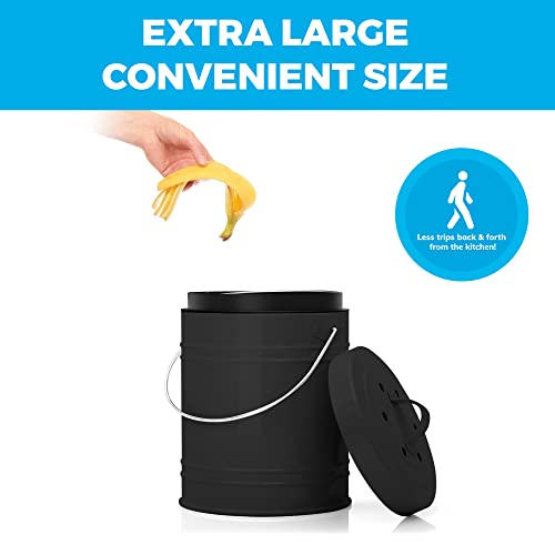 Kitchen Compost Bin with EZ-No Lock Lid, Plastic Liner & Charcoal Filters
