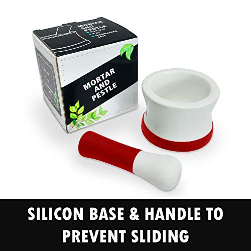 EZ-Grip Silicone & Porcelain Mortar and Pestle With Non-Slip Detachable Silicone Base - NEW DESIGN - Dishwasher Safe by Cooler Kitchen