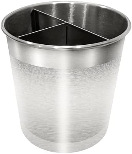 Extra Large Rotating Utensil Holder Caddy with Sturdy No-Tip Weighted Base, Removable Divider, and Gripped Insert: Metal | Rust Proof