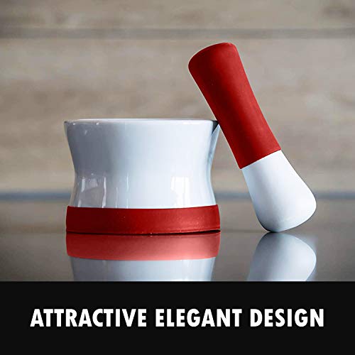 EZ-Grip Silicone & Porcelain Mortar and Pestle With Non-Slip Detachable Silicone Base - NEW DESIGN - Dishwasher Safe by Cooler Kitchen