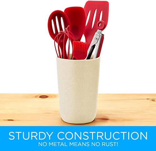 Cooler Kitchen Modern Slim Bamboo Utensil Holder Caddy | Rust Proof and Dishwasher Safe