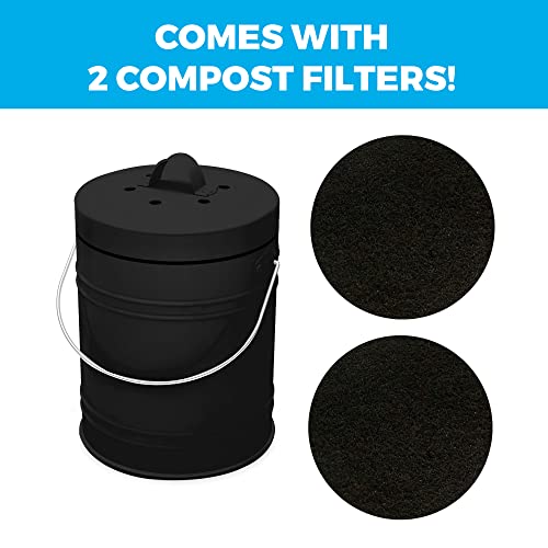 Kitchen Compost Bin with EZ-No Lock Lid, Plastic Liner & Charcoal Filters