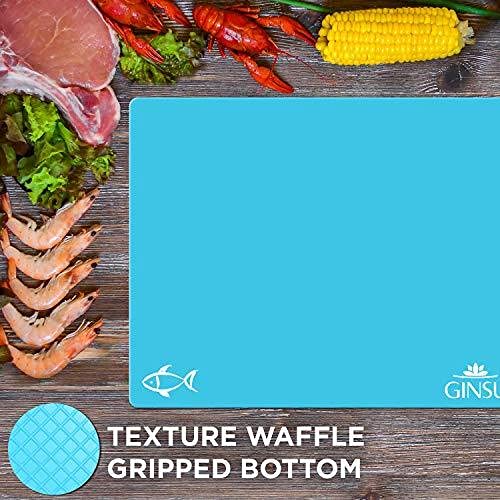 Ginsu Flexible Plastic Cutting Boards - Extra Thick 1.2mm Dishwasher Safe BPA Free - Colorful Cutting Mats with Slip Resistant Waffle Back (Set of 4)