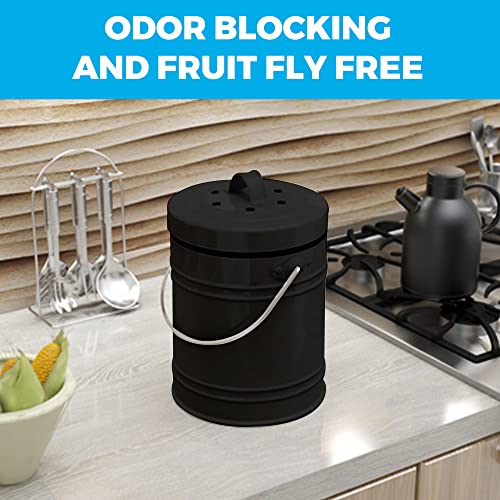 Kitchen Compost Bin with EZ-No Lock Lid, Plastic Liner & Charcoal Filters