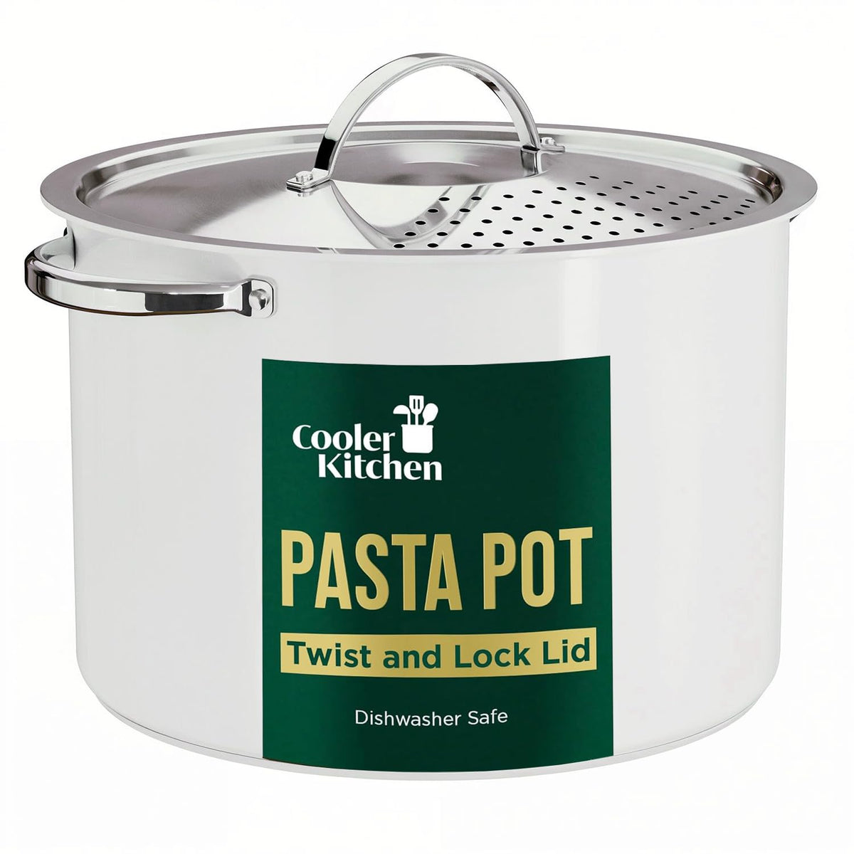 Cooler Concepts Pasta Pot with Strainer Lid - 5.5 Quart Large Spaghetti Pot - Twist & Lock for Easy Drain & No Colander Or Strainer Basket Insert Needed - Dishwasher Safe Pots