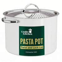 Cooler Concepts Pasta Pot with Strainer Lid - 5.5 Quart Large Spaghetti Pot - Twist & Lock for Easy Drain & No Colander Or Strainer Basket Insert Needed - Dishwasher Safe Pots