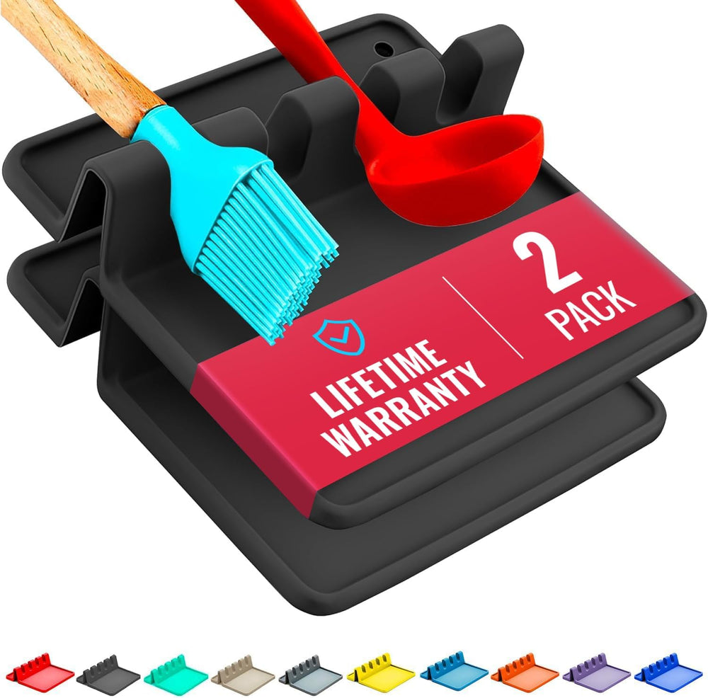 Silicone Spoon Rest for Stove Top with Drip Pad - Heat-Resistant, BPA-Free Utensil Rest & Spoon Holder for Kitchen Counter - Grill Utensil Holder