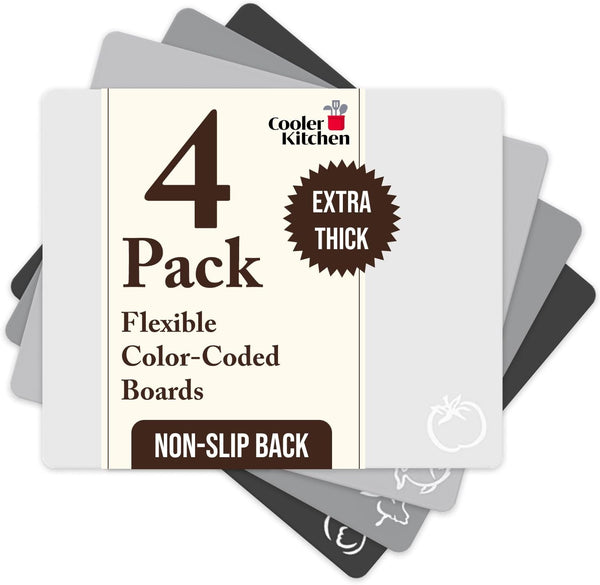 Extra Thick Flexible Plastic Cutting Board Mats With Food Icons & 