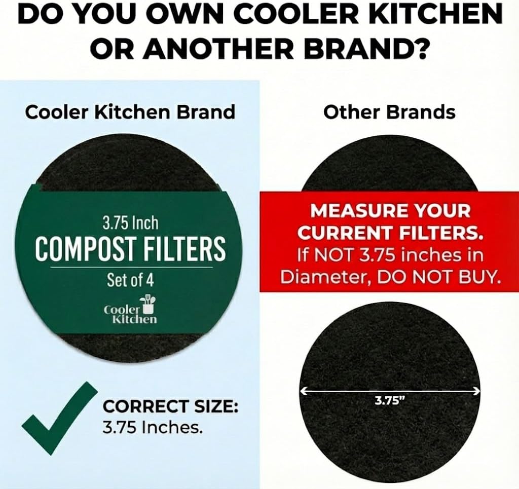 Cooler Kitchen - 4 Pack Activated Charcoal Compost Bin Filters - 3.75 Inch Activated Charcoal Filters Replacement Set for Kitchen Recycle Bin - Odor Absorbing Home Countertop Compost Bin Filter