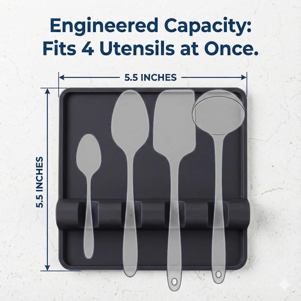 Silicone Spoon Rest for Stove Top with Drip Pad (Two Pack) - Heat-Resistant, BPA-Free Utensil Rest & Spoon Holder for Kitchen Counter - Grill Utensil