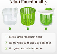 Single Serve Small Salad Spinner - Mini Prep Lettuce Spinner and Dryer With Measuring Cup - Collander with Fruit and Vegetable Washing Basket Bowl