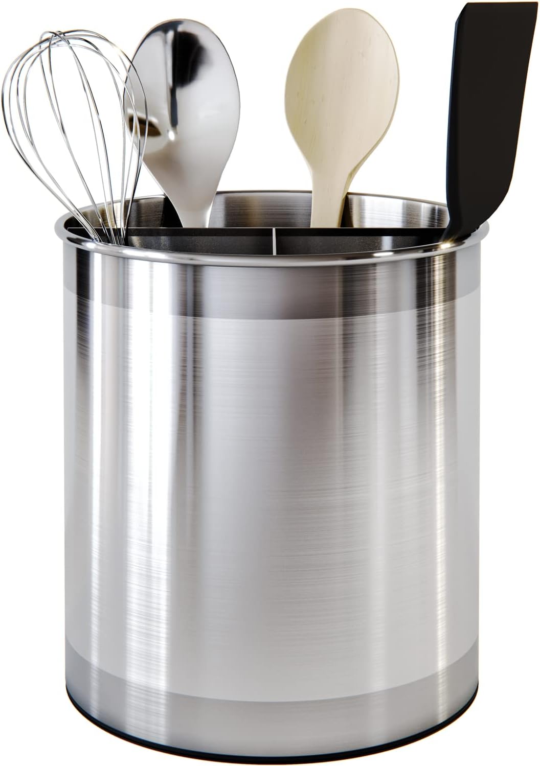 Extra Large Rotating Utensil Holder Caddy with Sturdy No-Tip Weighted Base, Removable Divider, and Gripped Insert: Metal | Rust Proof