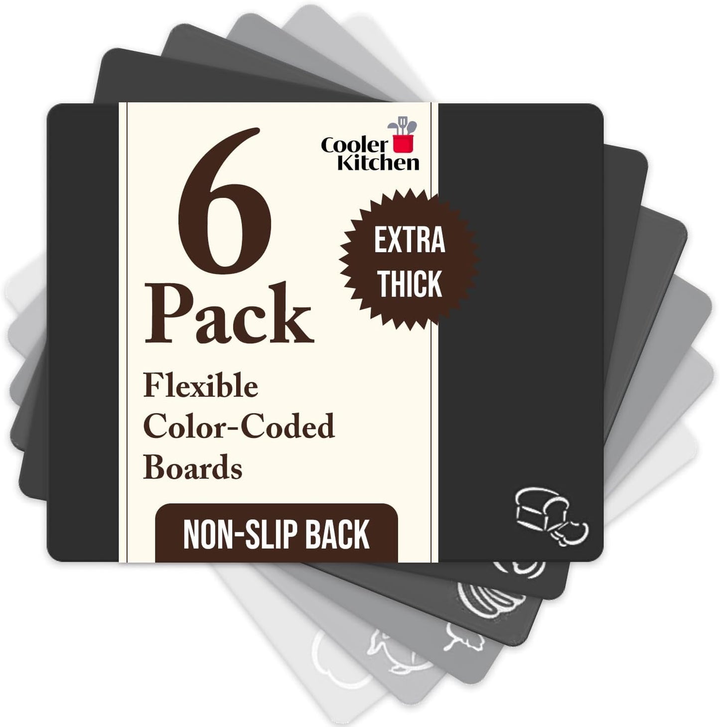 Extra Thick Flexible Plastic Cutting Board Mats with Food Icons & EZ-Grip Waffle Back,Dishwasher Safe