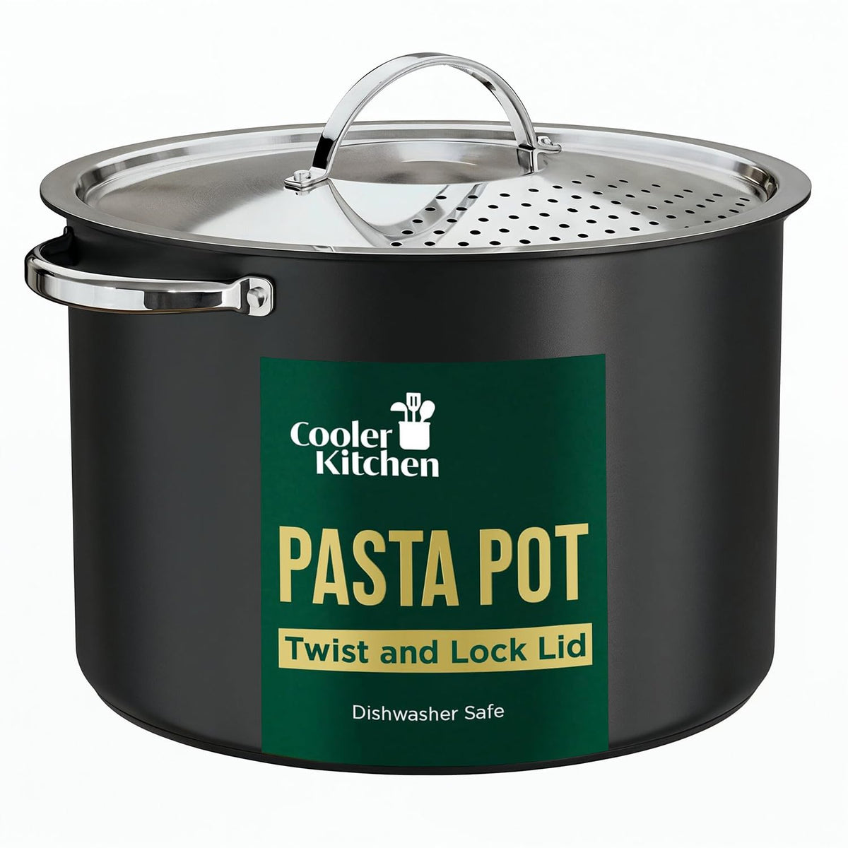 Cooler Concepts Pasta Pot with Strainer Lid - 5.5 Quart Large Spaghetti Pot - Twist & Lock for Easy Drain & No Colander Or Strainer Basket Insert Needed - Dishwasher Safe Pots