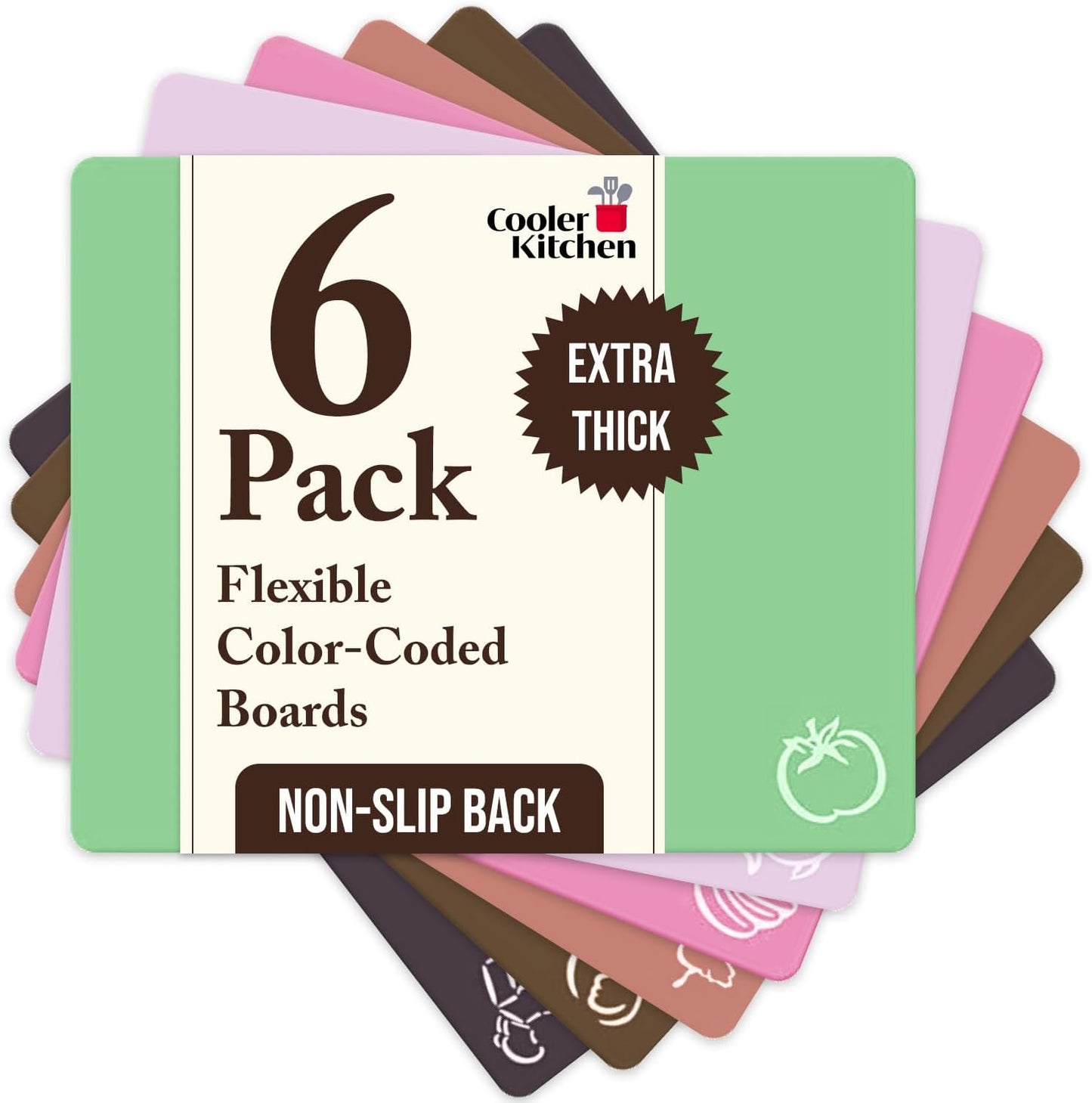 Extra Thick Flexible Plastic Cutting Board Mats with Food Icons & EZ-Grip Waffle Back,Dishwasher Safe