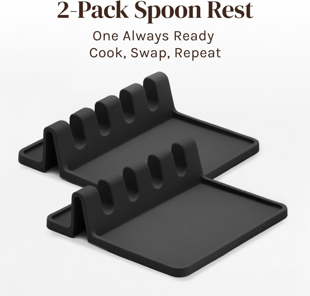 Silicone Spoon Rest for Stove Top with Drip Pad (Two Pack) - Heat-Resistant, BPA-Free Utensil Rest & Spoon Holder for Kitchen Counter - Grill Utensil