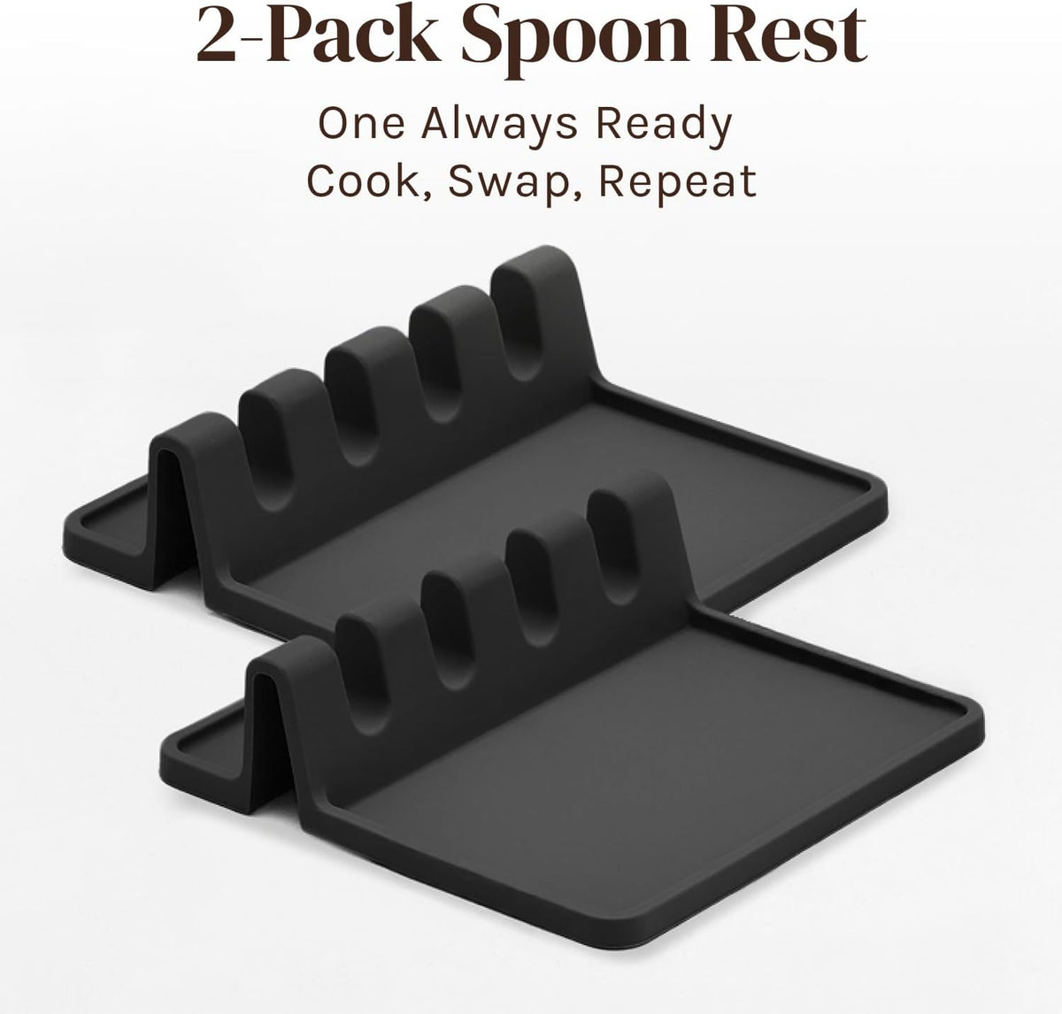 Silicone Spoon Rest for Stove Top with Drip Pad (Two Pack) - Heat-Resistant, BPA-Free Utensil Rest & Spoon Holder for Kitchen Counter - Grill Utensil