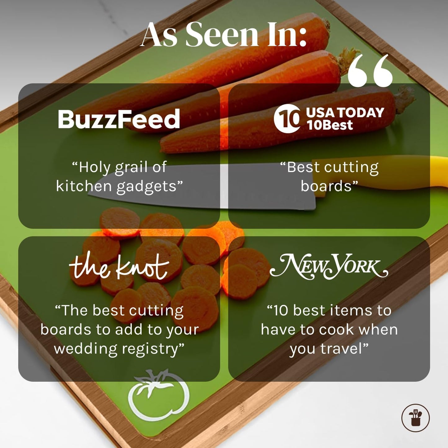 Cooler Kitchen Bamboo Cutting Board Set with 6 Color Coded Flexible Plastic Mats with Food Icons, Labeled Cutting Boards for Kitchen with Holder - BPA-Free Wooden, Dishwasher Safe, Large