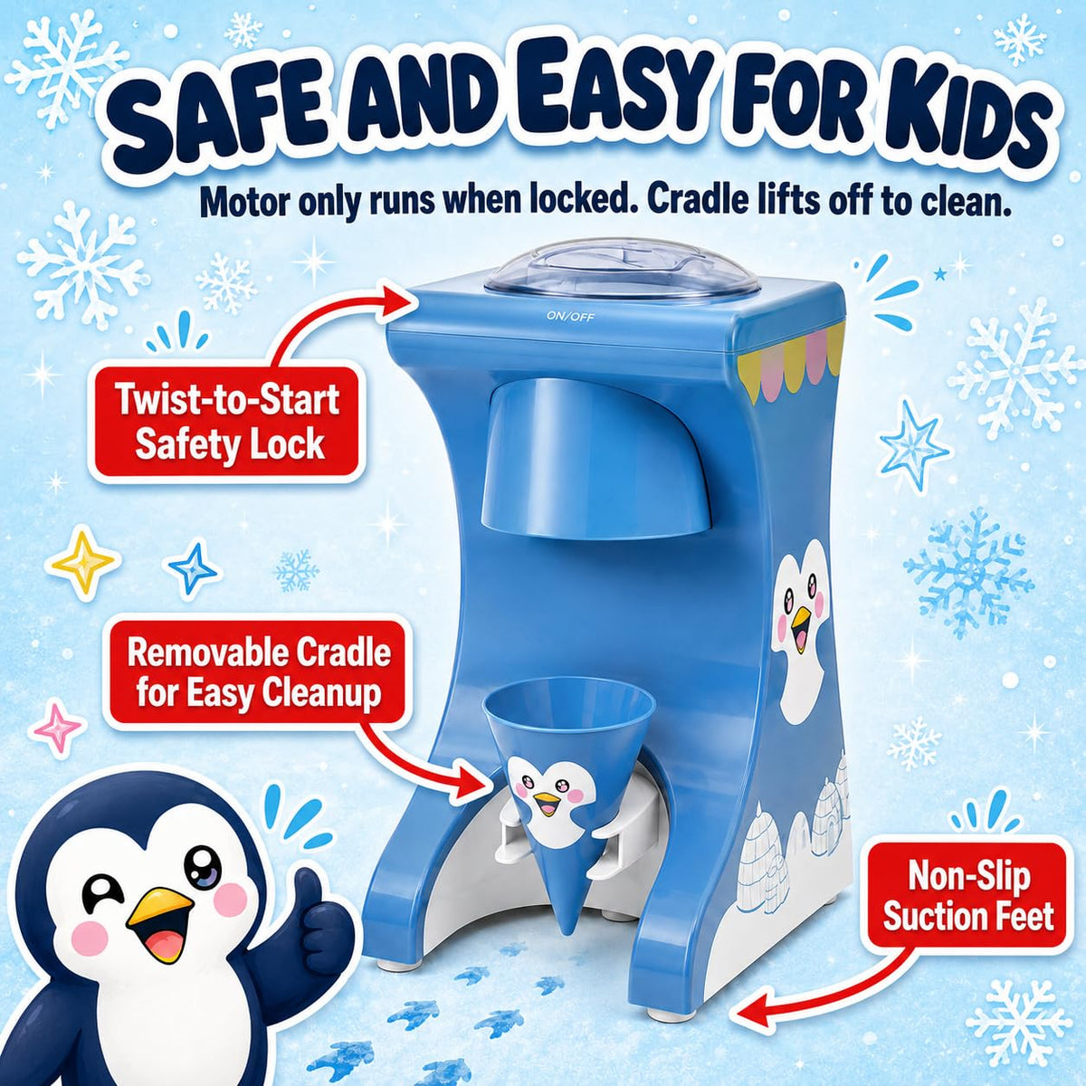 Penguin Snow Cone Machine for Kids – Countertop Electric Shaved Ice Machine