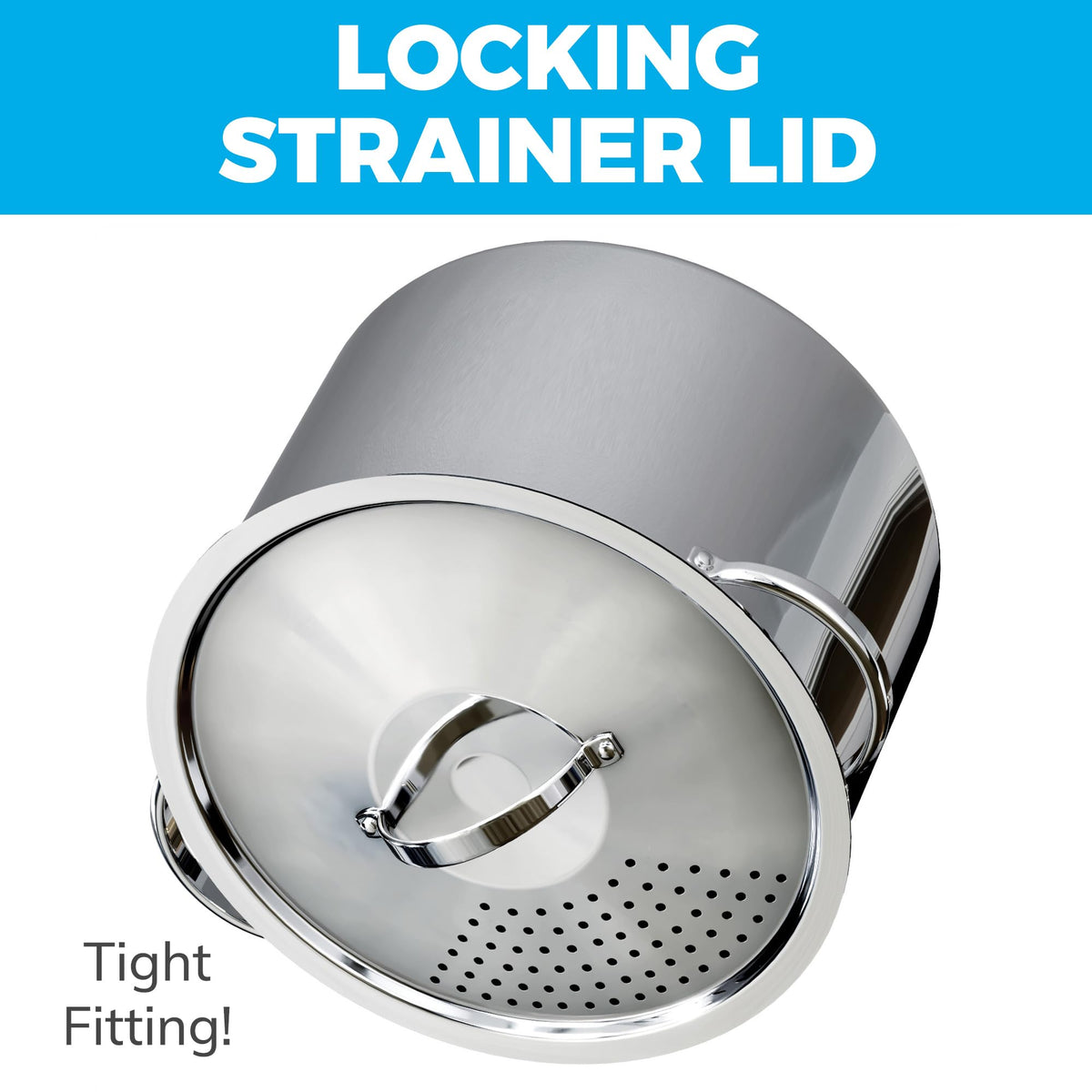 Stainless Steel Pasta Pot with Locking Strainer Lid - 5.5 Quart Large Capacity | Twist & Lock for Easy Drain & No Colander