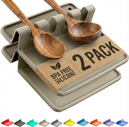 Silicone Spoon Rest for Stove Top with Drip Pack - Heat-Resistant, BPA-Free Utensil Rest & Spoon Holder for Kitchen Counter - Grill Utensil Holder for Spatulas