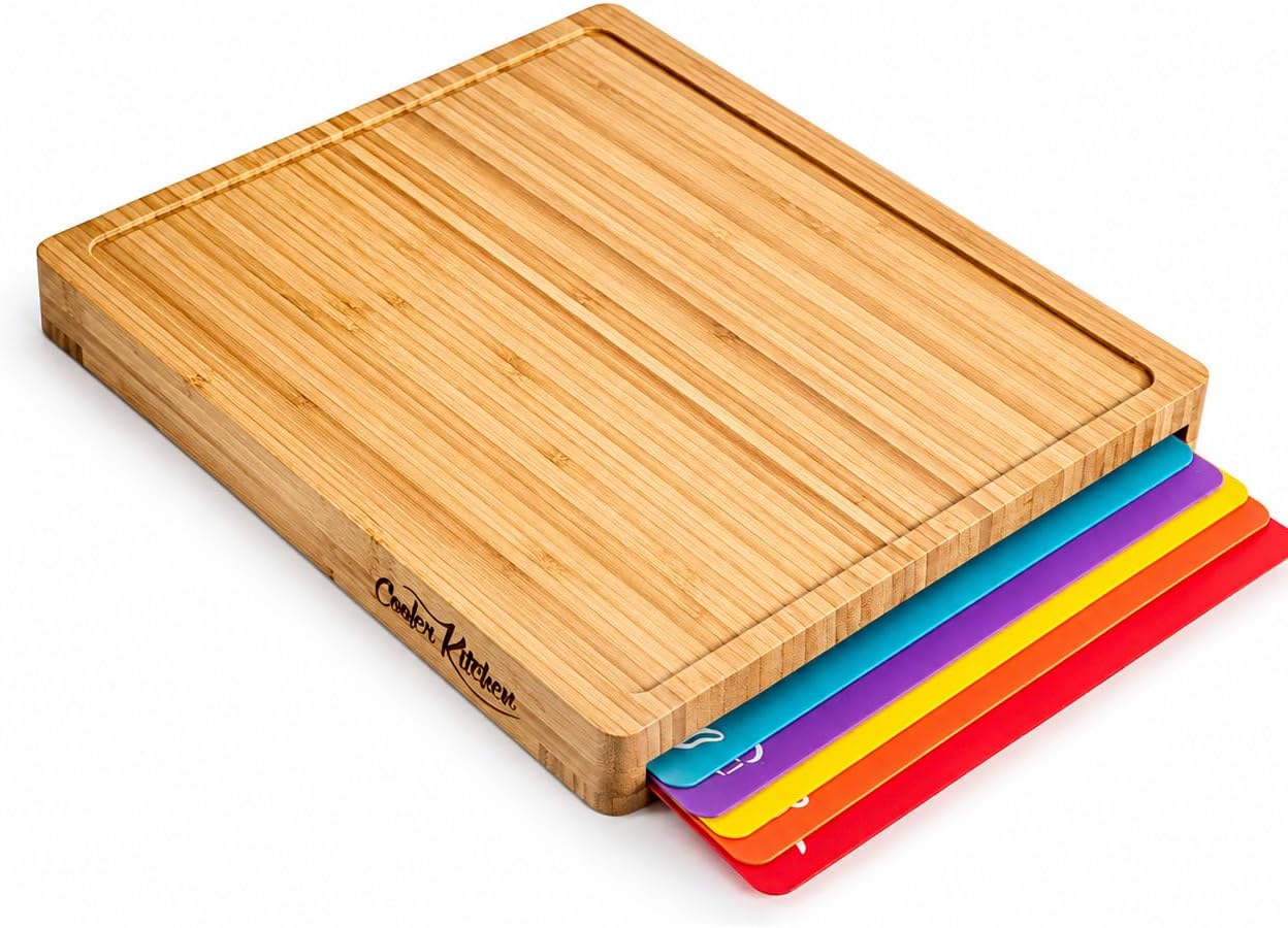 Bamboo Cutting Board Set with Holder & 6 Mats