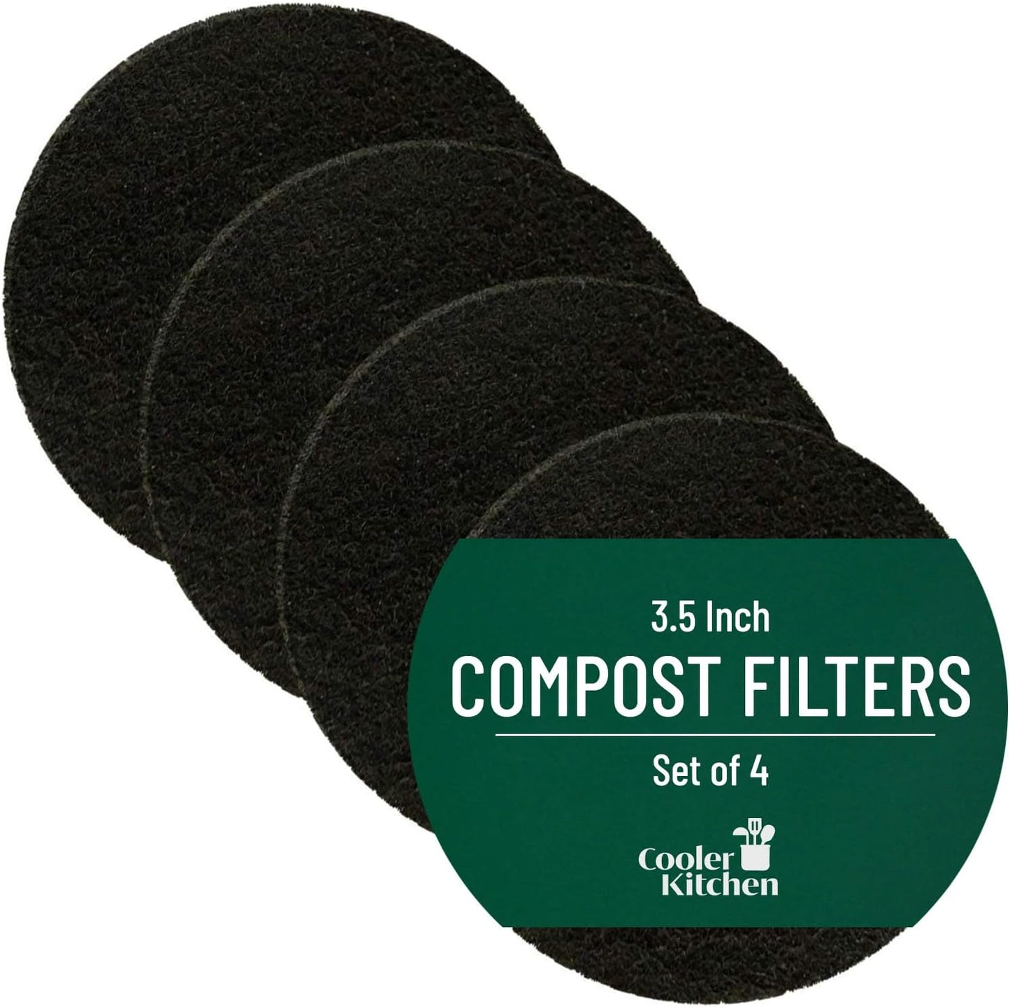 Cooler Kitchen - 4 Pack Activated Charcoal Compost Bin Filters - 3.75 Inch Activated Charcoal Filters Replacement Set for Kitchen Recycle Bin - Odor Absorbing Home Countertop Compost Bin Filter