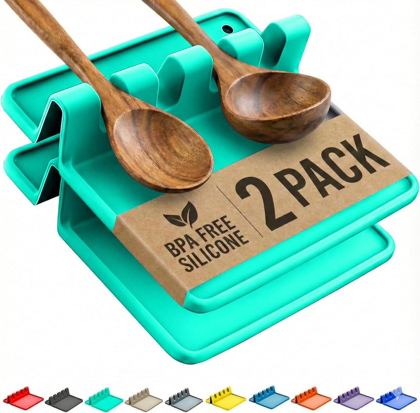 Cooler Kitchen Black Silicone Spoon Rest for Stove Top with Drip Pad
