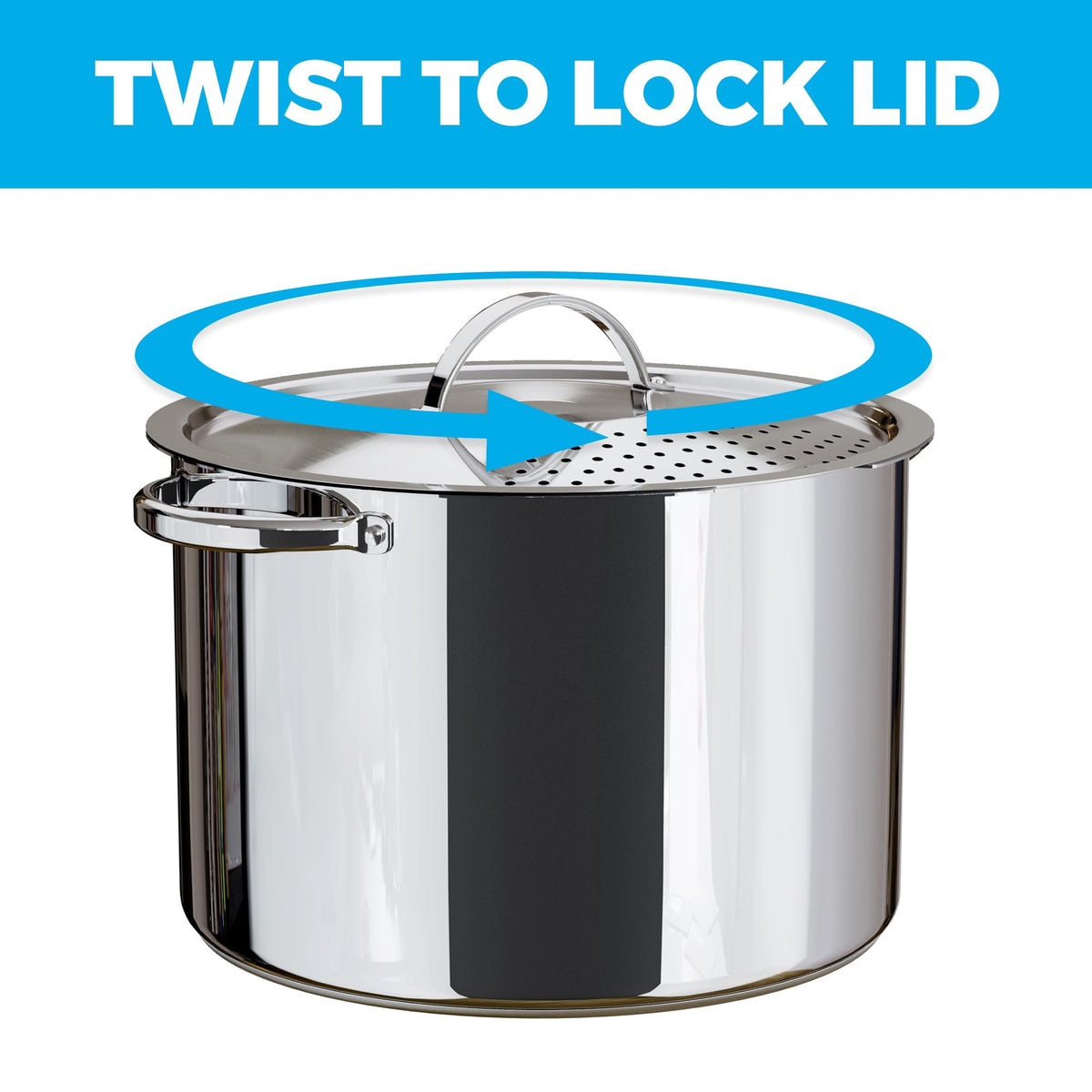 Stainless Steel Pasta Pot with Locking Strainer Lid - 5.5 Quart Large Capacity | Twist & Lock for Easy Drain & No Colander