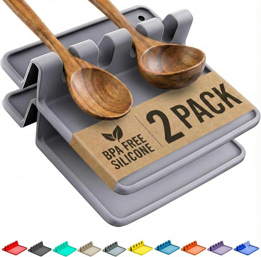 Cooler Kitchen Black Silicone Spoon Rest for Stove Top with Drip Pad  - Heat-Resistant, BPA-Free Utensil Rest & Spoon Holder for Kitchen Counter - Grill Utensil Holder for Spatulas
