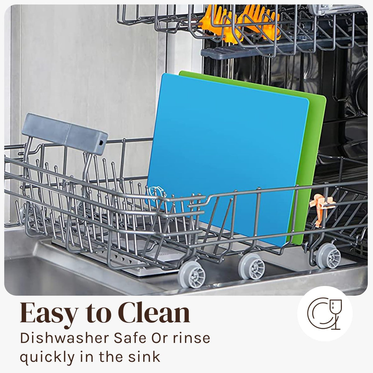 Easy-to-Clean Bamboo Wood Cutting Board with set of 6 Color-Coded Flexible Cutting Mats with Food Icons