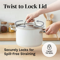 Cooler Concepts Pasta Pot with Strainer Lid - 5.5 Quart Large Spaghetti Pot - Twist & Lock for Easy Drain & No Colander Or Strainer Basket Insert Needed - Dishwasher Safe Pots