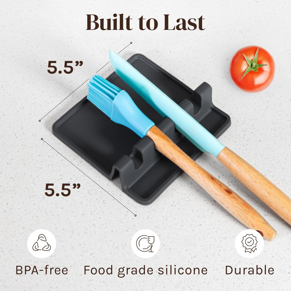Silicone Spoon Rest for Stove Top with Drip Pad - Heat-Resistant, BPA-Free Utensil Rest & Spoon Holder for Kitchen Counter - Grill Utensil Holder