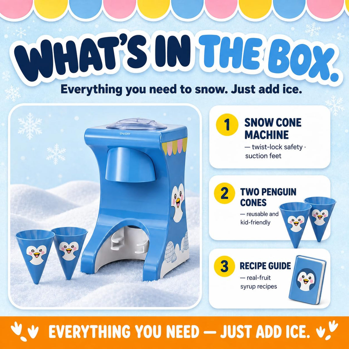 Penguin Snow Cone Machine for Kids – Countertop Electric Shaved Ice Machine