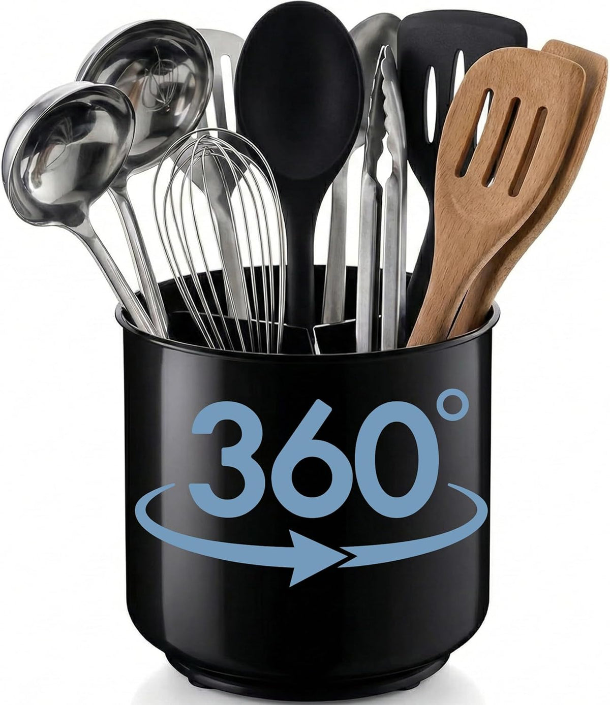 Extra Large and Sturdy Rotating Utensil Holder with No-Tip Weighted Base