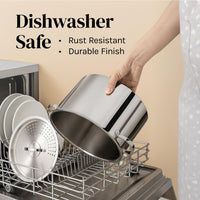 Stainless Steel Pasta Pot with Locking Strainer Lid - 5.5 Quart Large Capacity | Twist & Lock for Easy Drain & No Colander Or Strainer Basket