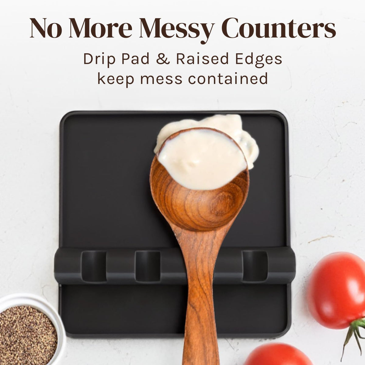 Silicone Spoon Rest for Stove Top with Drip Pad (Two Pack) - Heat-Resistant, BPA-Free Utensil Rest & Spoon Holder for Kitchen Counter - Grill Utensil