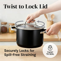 Cooler Concepts Pasta Pot with Strainer Lid - 5.5 Quart Large Spaghetti Pot - Twist & Lock for Easy Drain & No Colander Or Strainer Basket Insert Needed - Dishwasher Safe Pots