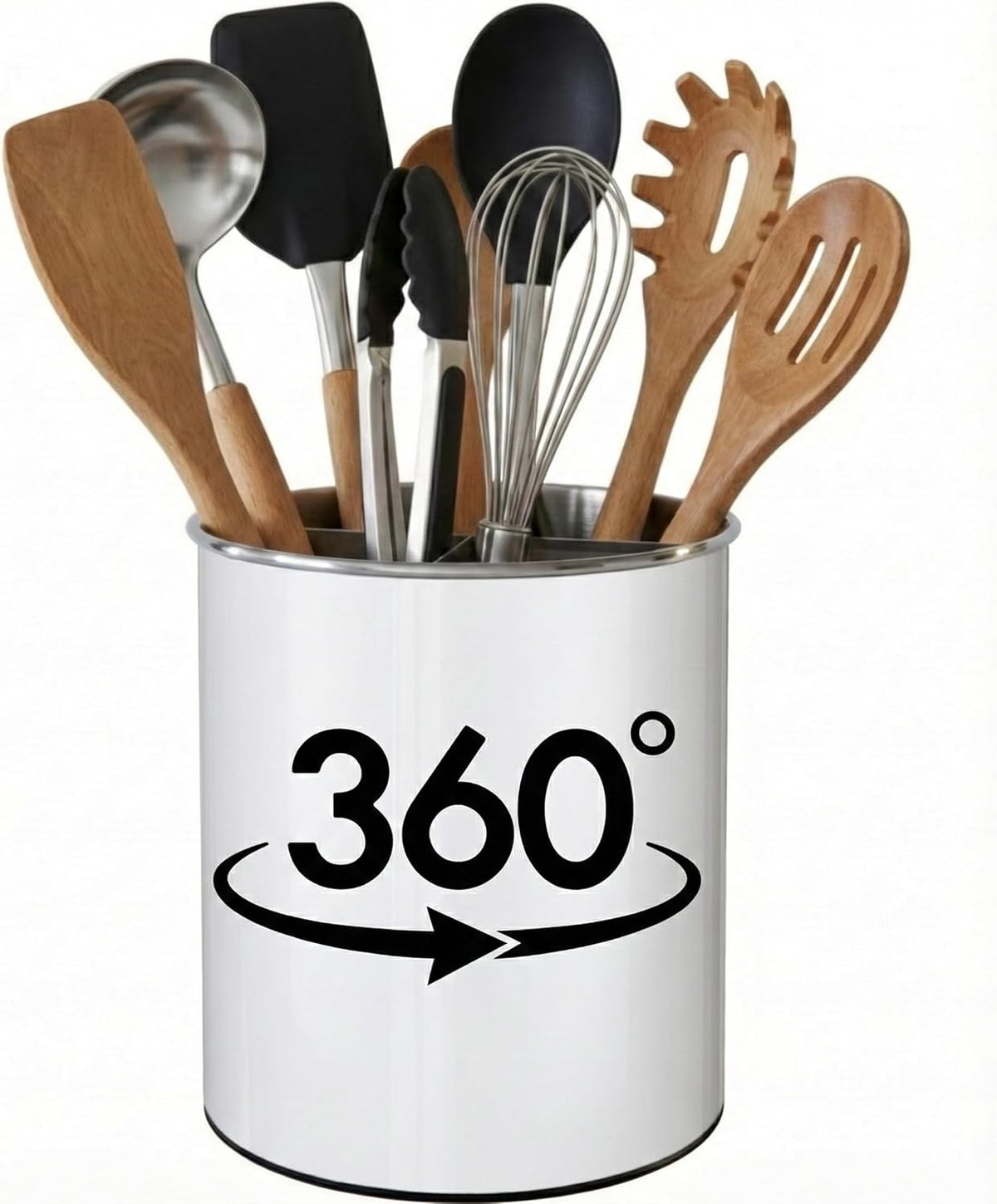 Cooler Kitchen Extra Large and Sturdy Rotating Utensil Holder Caddy with No-Tip Weighted Base, Removable Divider, and Gripped Insert | Rust Proof and Dishwasher Safe