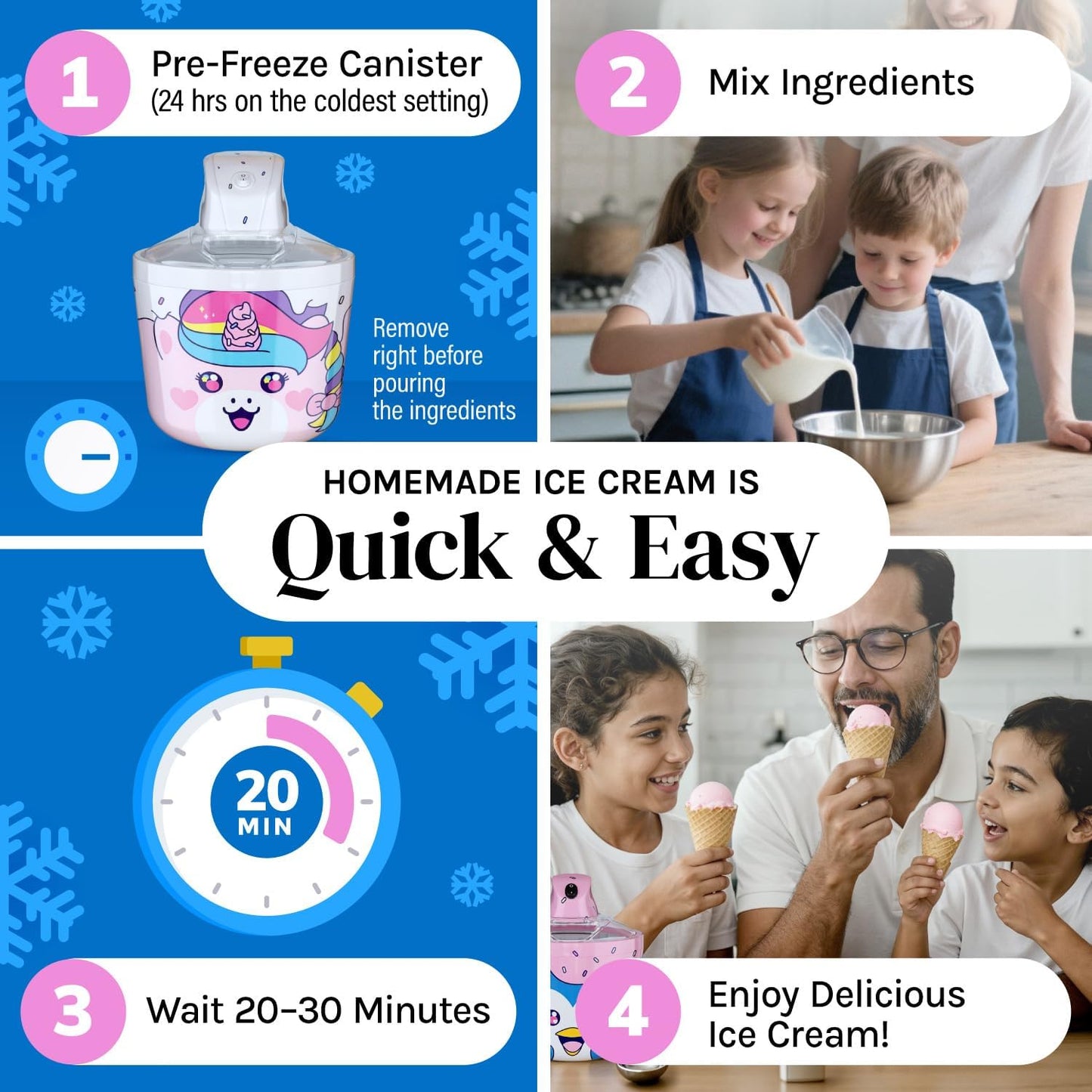 Ice Cream Maker Machine for Kids - 1.2 Quart Electric Ice Cream Makers